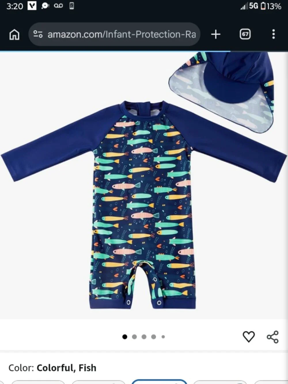 0-3 month boys fish swim suit sun protection with hat